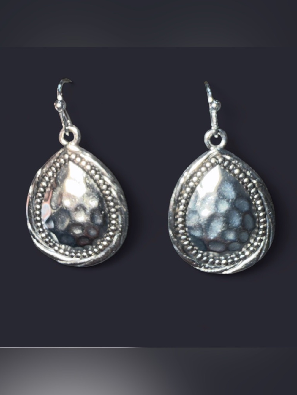 Teardrop Hammered Metal Drop Earrings